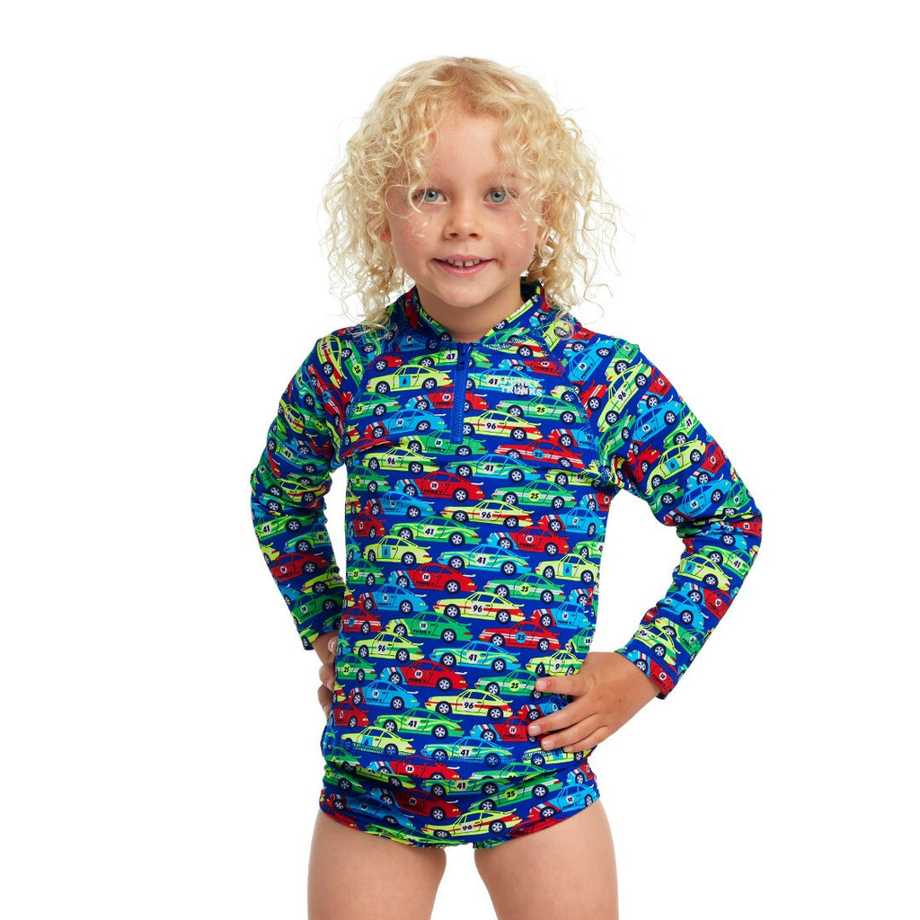Funky Trunks - Toddler Boys Zippy Rash Vest - Car Stacker